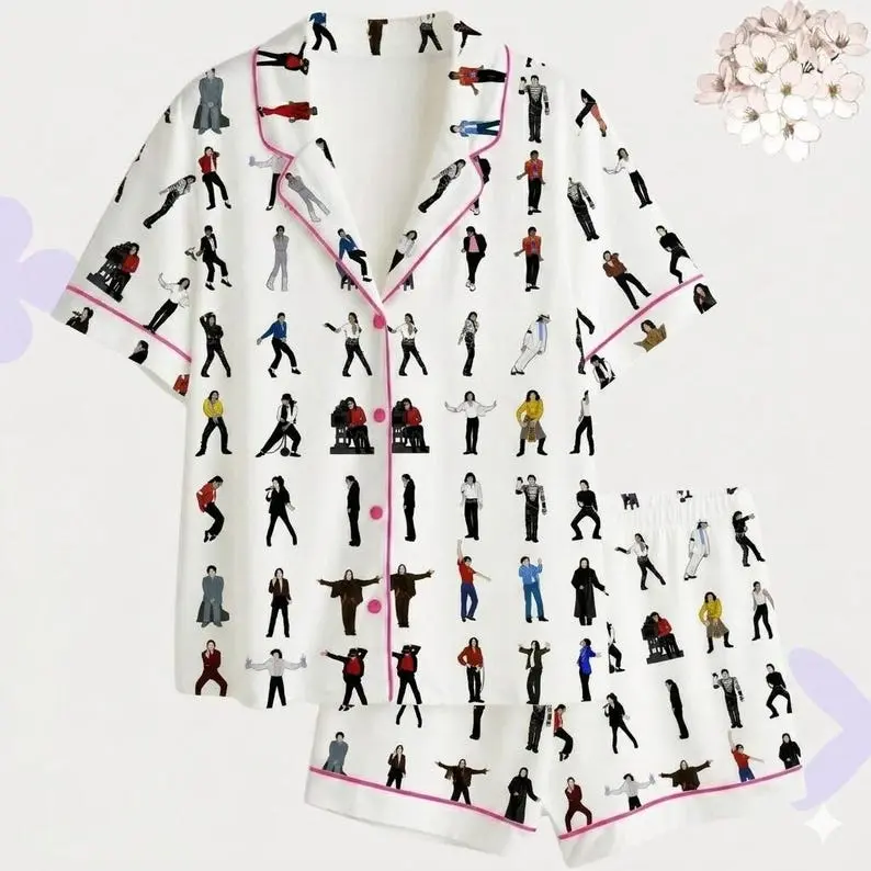 Pop Music Dancer Satin Pajama Set (Message us for custom) – Stylish Long Sleeve Sleepwear, Unisex Silky Lounge Outfit, Music Fan Gift