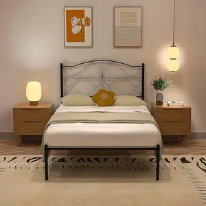 Twin Size Bed Frame, Metal Bed Platform with Headboard, Sturdy Steel Slats Support, No Box Spring Needed/Noise-Free,Easy Assembly, Black