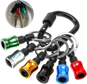 1/4 inch Hex Shank Bit Holder, 6pcs Quick Release Drill Bit Holder Keychain for Impact Driver, Portable Screwdriver Bits Holder, High Quality Hardware Aluminum Alloy, Color Coded - Gift for Men  Industrial Tools