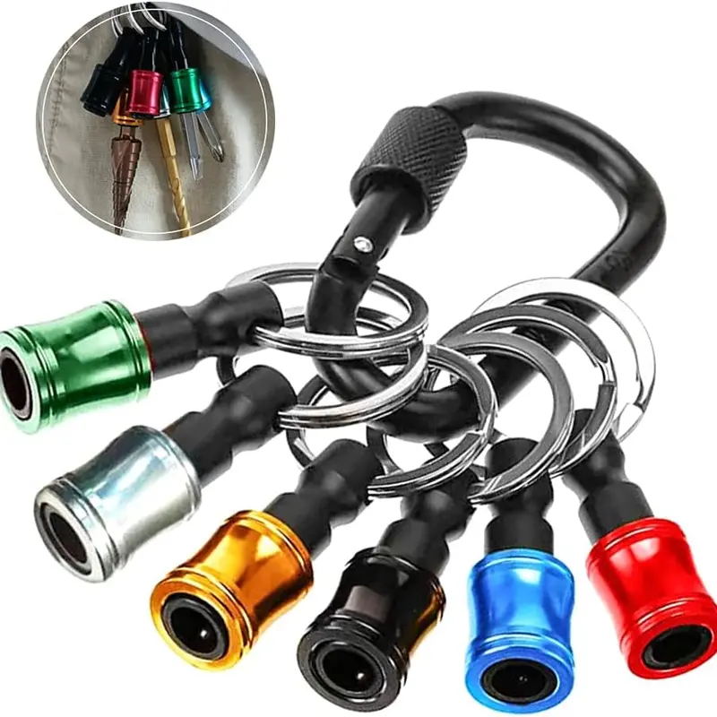 6pcs 1/4 in Hex Shank Quick Release Drill Bit Holders, Portable Keychain for Impact Driver, High Quality Hardware Aluminum Alloy, Color-Coded Industrial Tool Gift for Men
