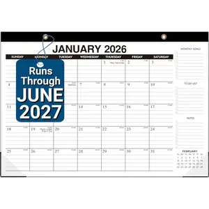 Desk Calendar 2026-2027 18-Month Large Desk/Wall Calendar Through June 2027 17" x 12" Thick Paper Large Ruled Blocks Clear Plastic Cover Perfect for Home School & Office Organization