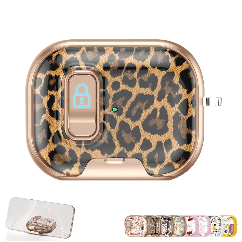 Shockproof Durable Protection Headphone Case for AirPods 4/Pro3/2/1, Detachable Print PC+TPU Cover with Safety Lock, Phone Stand Function, Leopard Print & Other Cute Designs, Keychain