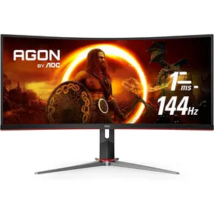 AOC CU34G2X 34" Curved Frameless Immersive Gaming Monitor, Ultrawide QHD 3440X1440, VA Panel, 1Ms 144Hz Adaptive-Sync, Height Adjustable, 3-Yr Zero Dead Pixels, Black/Red TPV Technology