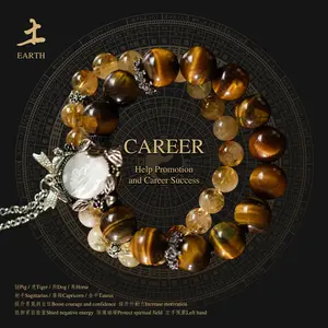 Natural Tiger's Eye Citrine Golden Rutilated Quartz Crystal with Pearl Pendant Career Success Attract Wealth