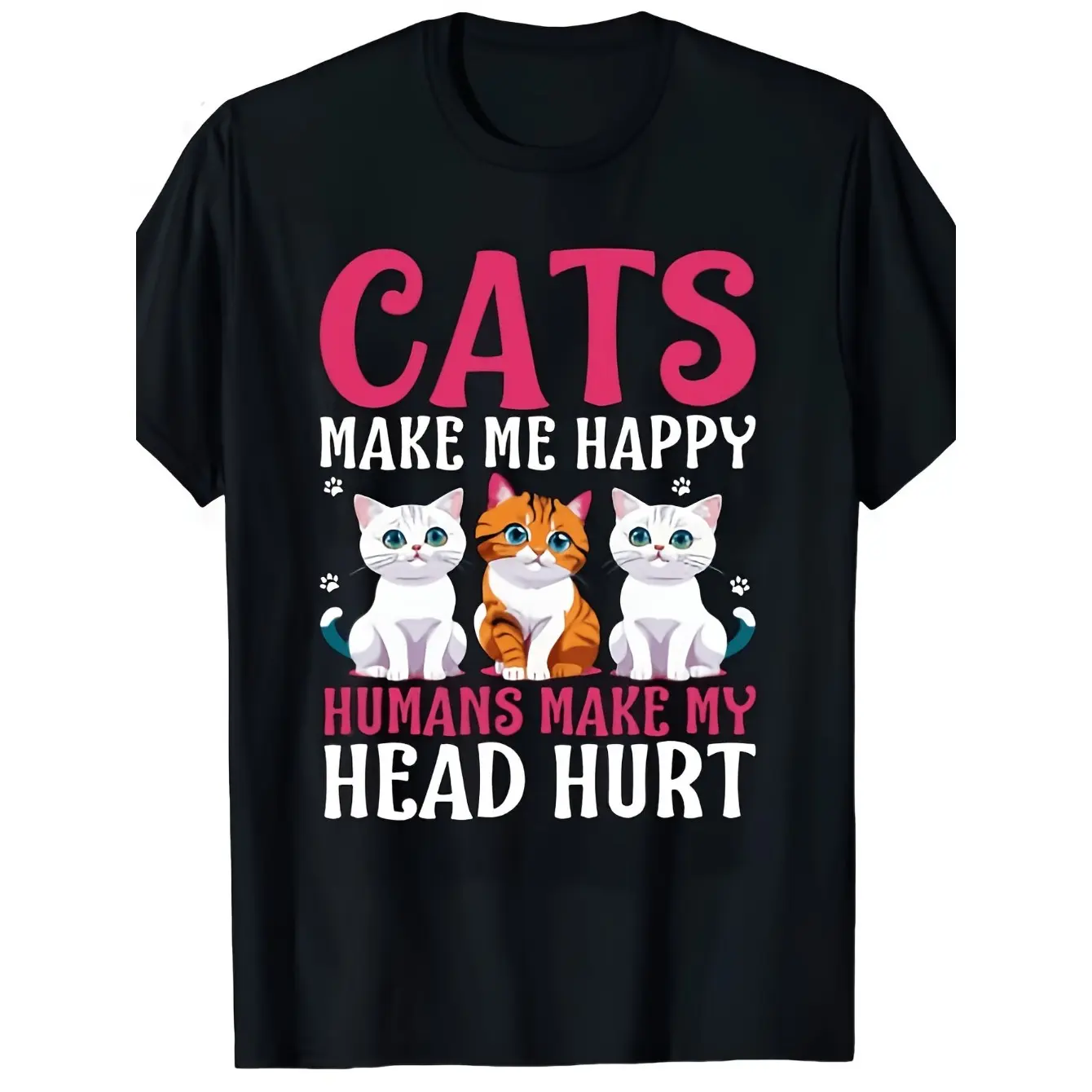 Women's Funny Cat Graphic Round Neck T-Shirt - Humorous Short Sleeve Soft Fabric Unisex Regular Fit Customizable Fitted All-Season Casual Top, Crew Tee