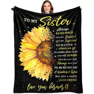 Sister Birthday Gifts Throw Blanket 60" x 50", Sister Gifts from Sisters/Brother, Birthday Present for Sisters,Thanksgiving Christmas New Year Gift, Printed on One Side with a Plain White Back