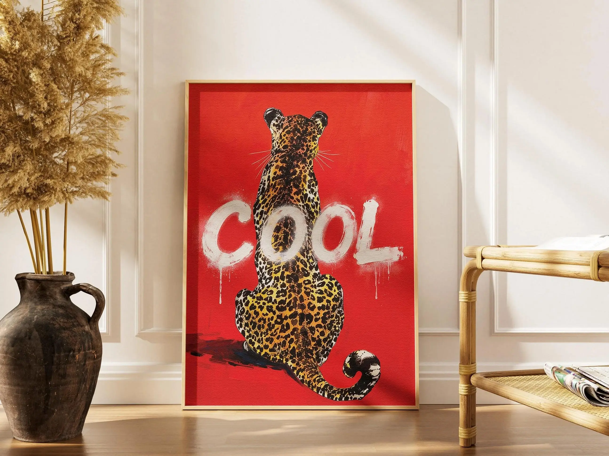 Red Leopard Graffiti Art Print, Street Style Animal Wall Art, Urban Wild Cat Poster, Bold Red Bedroom Decor, Trendy Graffiti Dorm Wall Print, Modern Physical Poster
