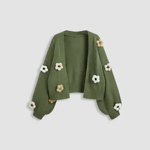 Cider [size 2-10] Knit Collarless Floral Cardigan