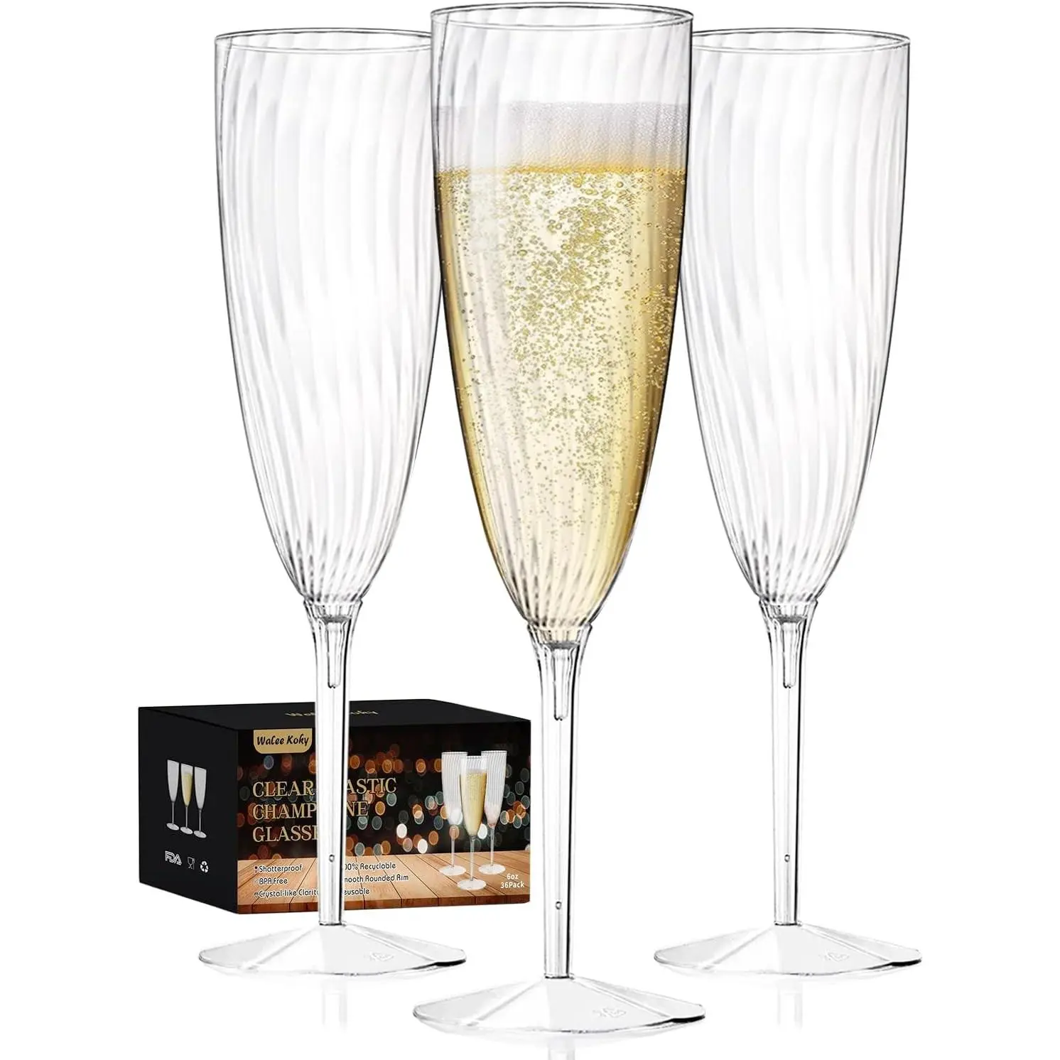 36 Pack Plastic Champagne Flutes, 6 Oz Clear Disposable Wine Glasses