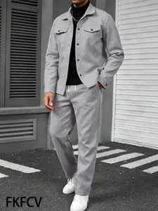 Men's Sportswear Set, Sweatsuit with Pockets, Tracksuit Sweat Suits, Solid Color Pocket Jacket & Long Pants, Regular Fit, Mature Business Style, Long Sleeve Winter Clothing