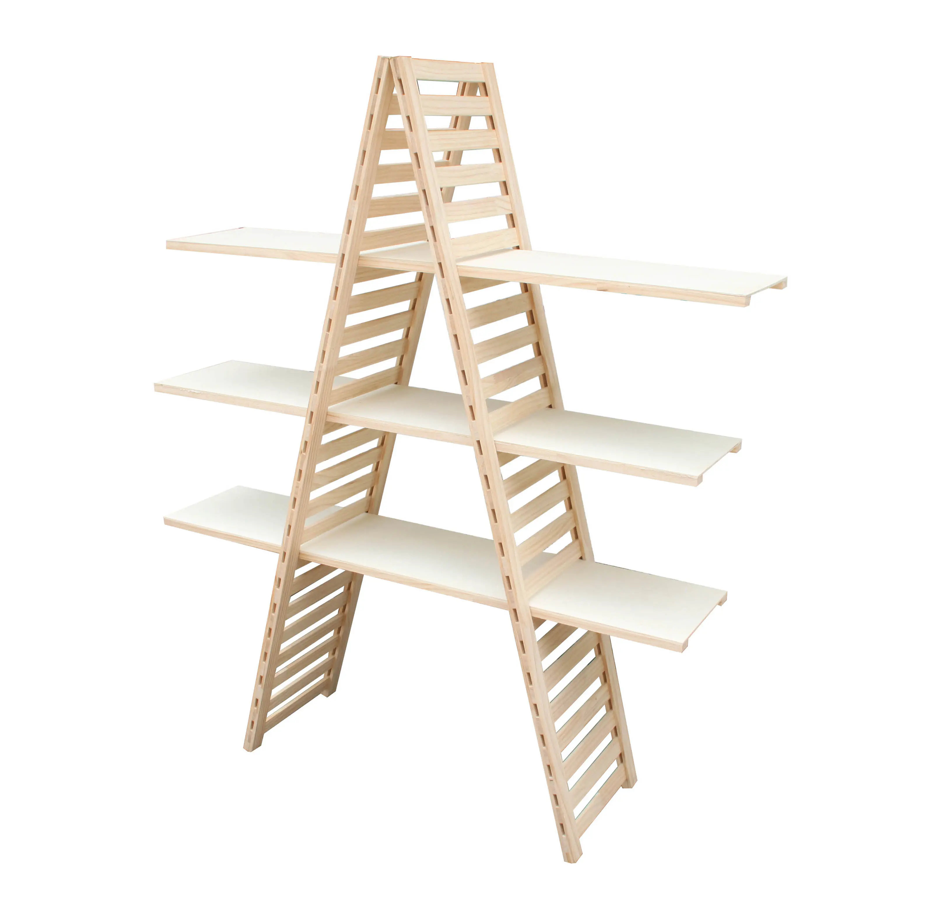 FixtureDisplays® 45.6" x 57.0" x 13" Wooden Retail Shelving Unit w/ 3 Shelves, A-Frame Design - Pine Wood 19403-NF