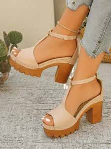 Women’s Retro T-Strap Heels - Soft Leather Platform Block Heels with Ankle Strap, Elegant Closed-Toe Pumps for Parties & Occasions, Shoe