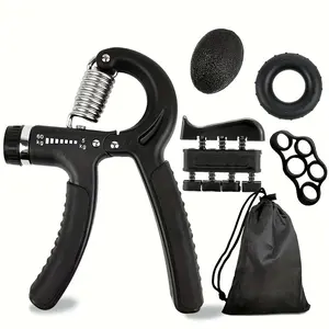 PRO 5 Piece Adjustable Hand Grip Strengthener Set 11.02-132.28 lbs Therapy Strength Training Rehabilitation Gym Use Anti-Slip Spring Resistance 3.5inch Thick Handle Rotating Spring Technology Exerciser Thigh & Booty Trainer Plate-Loaded Hip Thrust Machine