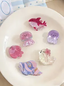 6pcs Cute Ocean Animal Hair Clips, Sweet Sea Lion Jellyfish Whale Fish Conch Side Bangs Hair Accessories, Summer Beach Vacation Use, Hair Clip Set