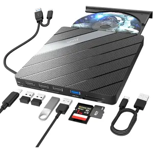 External CD DVD Drive for Laptop, 8 in 1 Portable CD DVD Burner Rewriter with Multiple Ports Support  Transfer Speed CD 8X DVD 24x for Windows 11/10/8/7 MacOS and