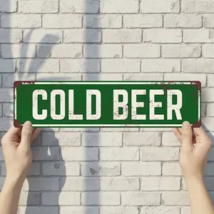 COLD BEER - Vintage Style Street Sign - Aluminum Wall Art & Room Decor for Garage Bar Bedroom Farmhouse Home - 16" x 4" Rust Free Metal Poster