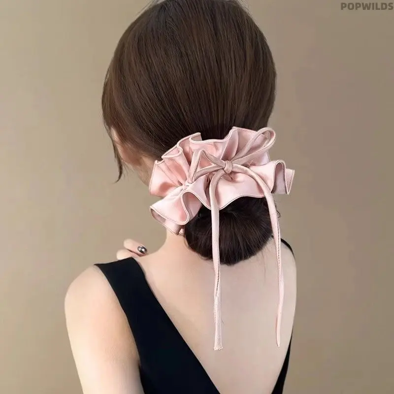 Gentle Double Layer Ruffled Bow Ribbon Hair Scrunchie, 2026 New High-end Texture Hair Tie Elegant Hair Accessories for Women