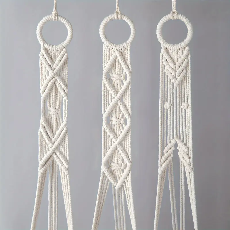 Boho Style Macramé Plant Hangers 3-Pack, 39in Rope Material Planter Holders, Indoor-Outdoor Hanging Baskets for Home Decor Macramé Accessories