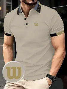 Hh3621 Classic W Logo Print Men's Polo Shirt, Elastic Casual Breathable Four-Season Comfortable Durable High-End Polo Top