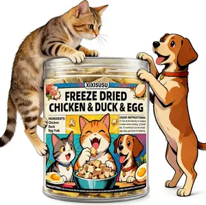 Freeze Dried Chicken Duck & Egg Recipe for Dogs & Cats Treats | 4 oz Canister Freeze Dried Dog Treats | Training Treats for Dogs, Puppies, Kittens & Senior Pets (4 oz)