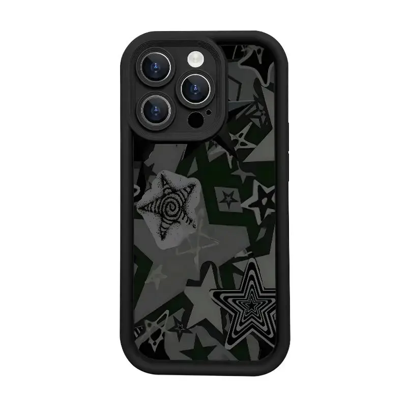 Black Star Pattern Durable TPU Plastic Smartphone Case - Shockproof, Drop-Protective, Rugged Cover for iPhone 12/13/14/15/16/17 Series (Standard, Pro, Pro Max) - Multi-Model Stylish Accessory for Men