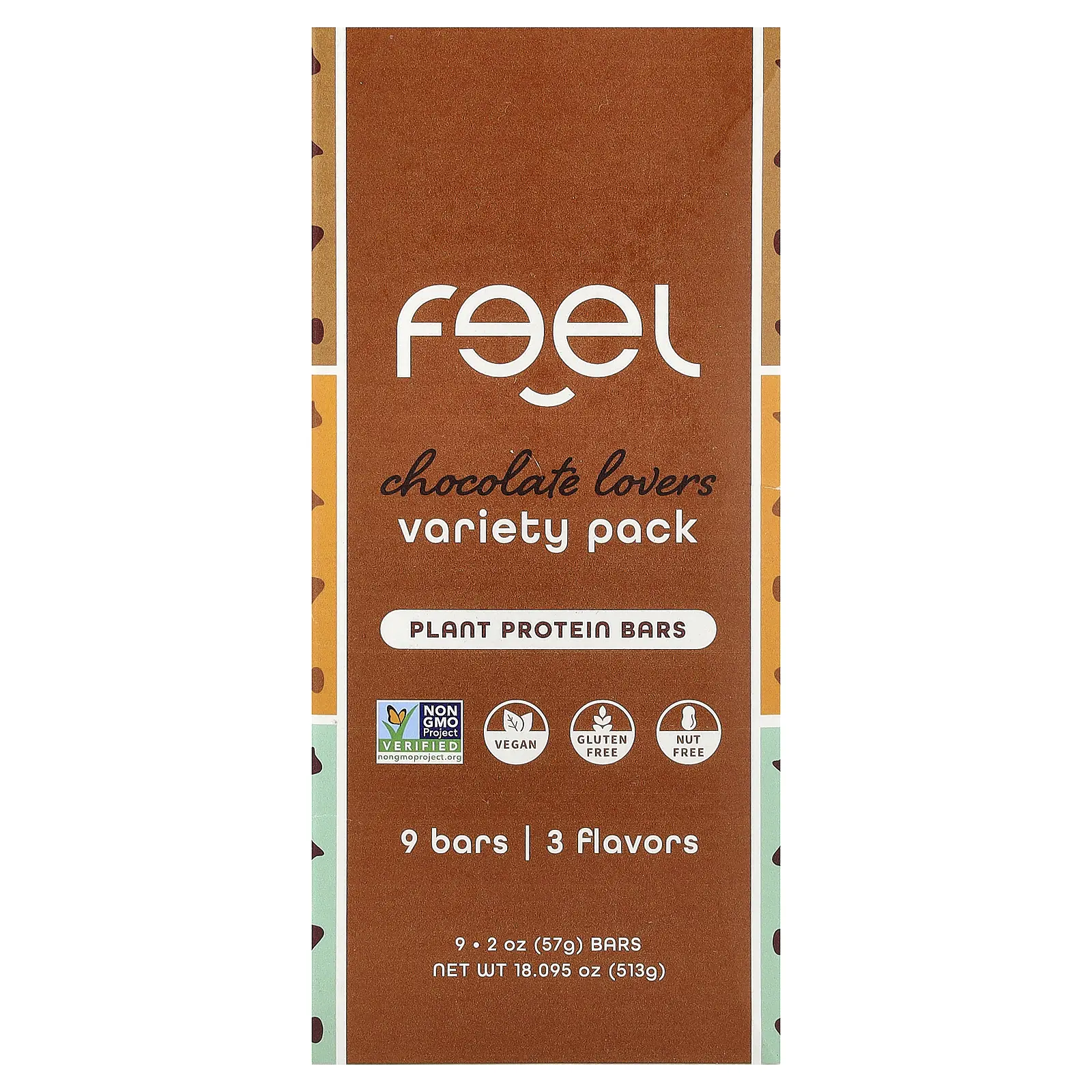 The Feel Bar Plant Protein Bars, Variety Pack, Chocolate Lovers, 9 Bars, 2 oz (57 g) Each