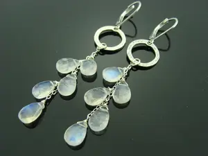 Rainbow Moonstone Dangle Earrings · 925 Sterling Silver Cascade Leverback · Boho Gemstone Jewelry Gift for Her · June Birthstone