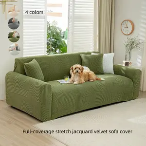 1pc High-Weight Embroidered Velvet Sofa Cover, Elastic All-In-One Universal Sofa Cover, Dustproof, Wear-Resistant, Anti-Slip, Ideal for Living Room & Office
