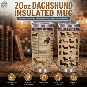 20oz Dachshund Creative Insulated Mug 304 Stainless Steel Vacuum Insulated Mug Double-walled Car Mug with Lid Suitable for Outdoors, Parties, Travel, and Gifts