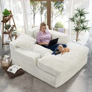 【Holiday Haul Sale】Chaise Lounge Chair Indoor Bedroom, Oversized Chaise Lounge Sofa Upholstered Soft Short Plush Cloud Couch Sofa Bed Sleeper Chair for Living Room with 2 Throw Pillows, Easy to Install