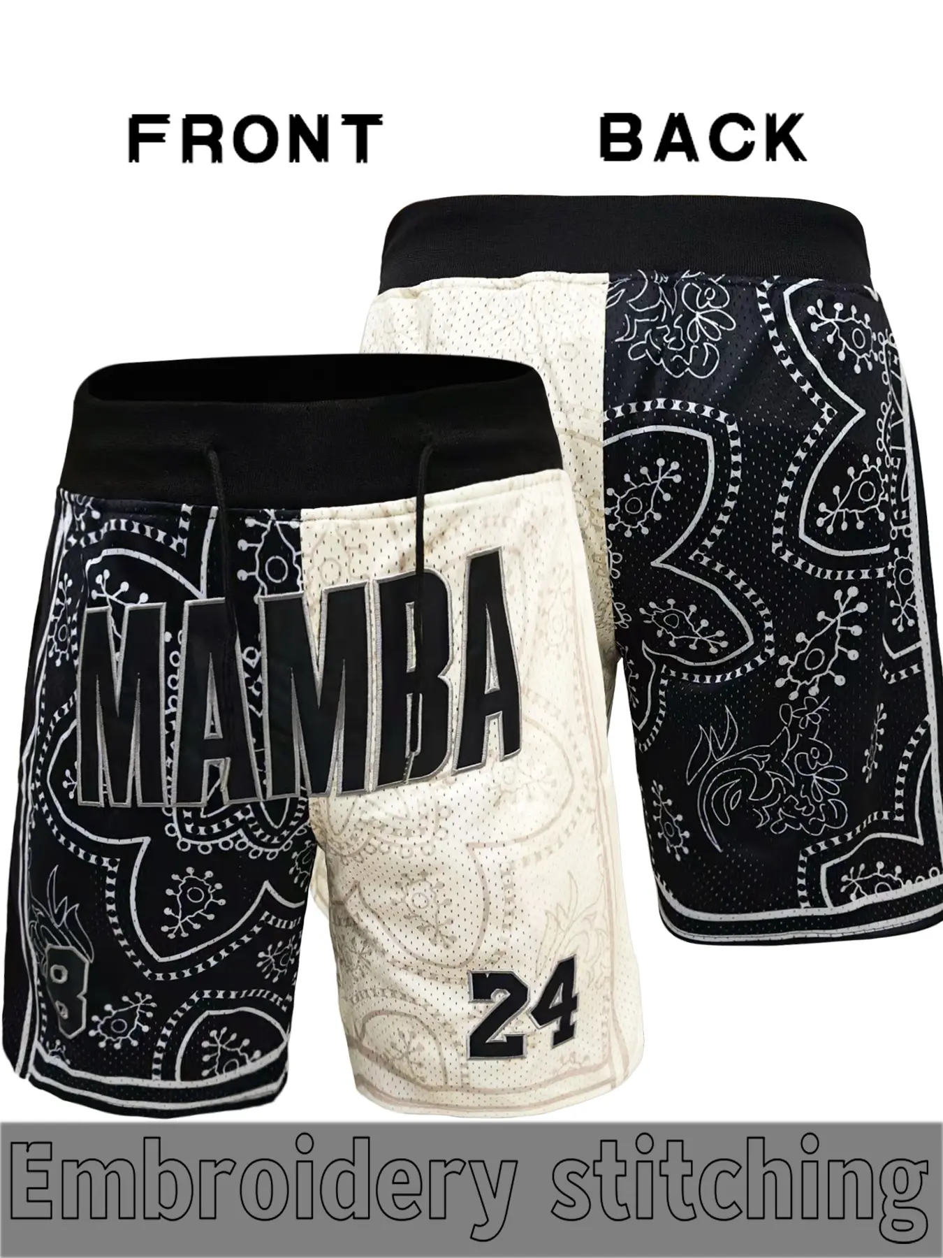 Men's #8/#24 Retro Basketball Shorts, Athletic Shorts, Mamba letter embroidery, breathable and comfortable drawstring design sports pants, daily leisure, street fashion, and fan collections, Streetwear Sports Shorts