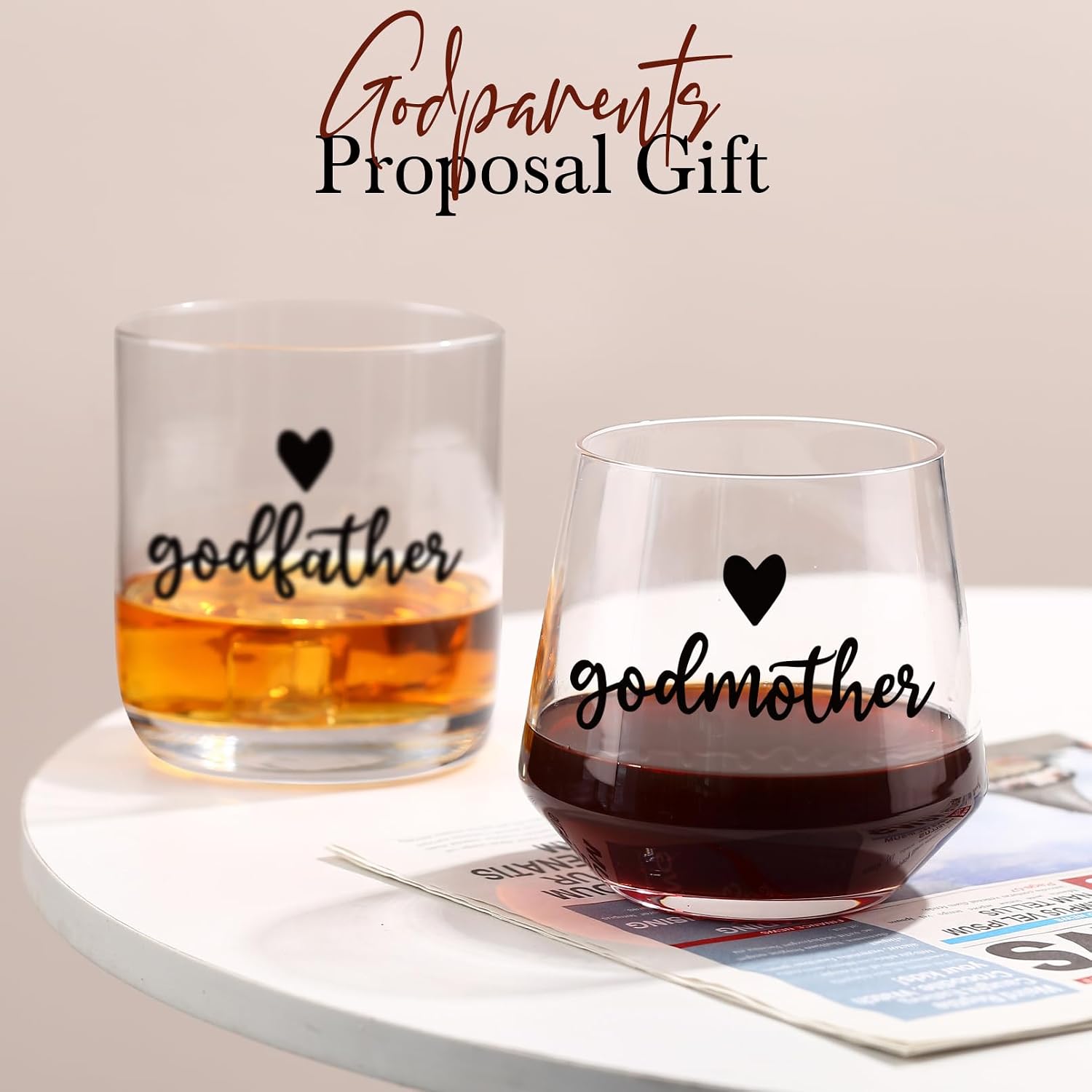 Physkoa Godparents Proposal Gift Box – Wine, Whiskey, and Shot Glass Set in Keepsake Wood Box – Will You Be My Godparents Gift for Baptism or Christening – Est. 2026 Present for Godmother & Godfather