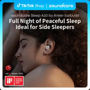 soundcore Sleep A20 by Anker Sleep Earbuds, 30dB High-Frequency Noise Reduction, Small Earplugs for Side Sleepers, 80H Playtime, Stream Content via Bluetooth 5.3, Sleep Monitor, Personal Alarm