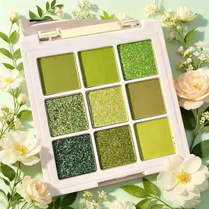 Vibrant 9 Shades Green Eyeshadow Palette with Matte & Glitter Pigments for Daily Party Eye Makeup Looks Cosmetic