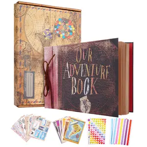 Our Adventure Book Scrapbook Album 11.9 x 7.6 inches 80 pages 3D Vintage Embossed Letters Hard Cover Movie Couple Memory Book decor Anniversary Decorating Diy Stickers easter crafts
