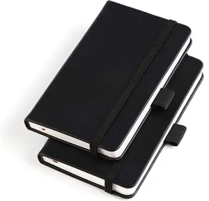 (2 Pack) Pocket Notebook Small Hardcover Note Book 3" x 5.5", Mini Ruled Lined Journal, Leather Cover, with Pen Holder, Page Marker Ribbons, Inner Pockets, Black
