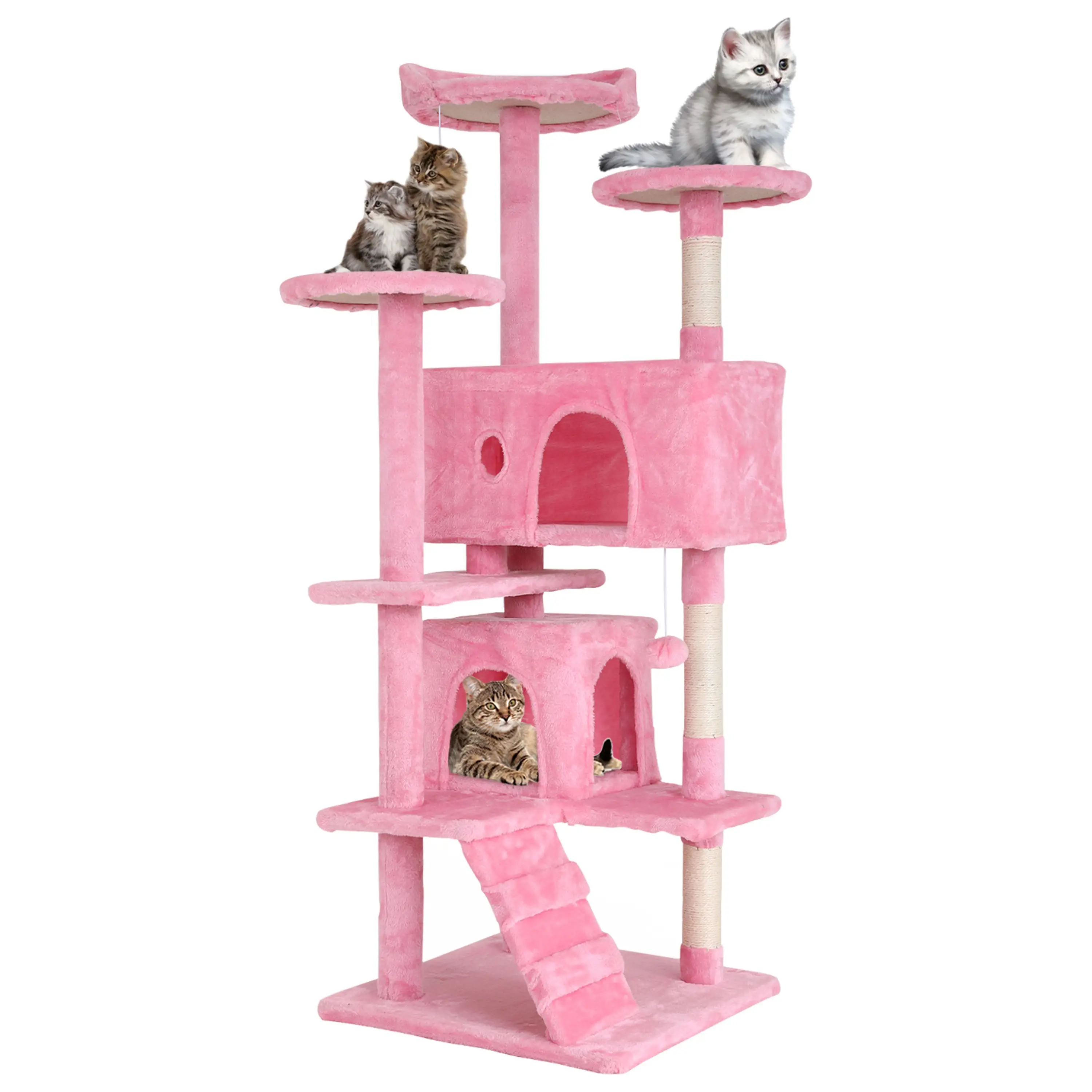 Luna Multi-Level Cat Scratching Posts Tower - Solid Construction, 3 Luxury Platforms & 2 Rooms, Sisal Rope, Durable Design, 54" High, Indoor Cat Furni
