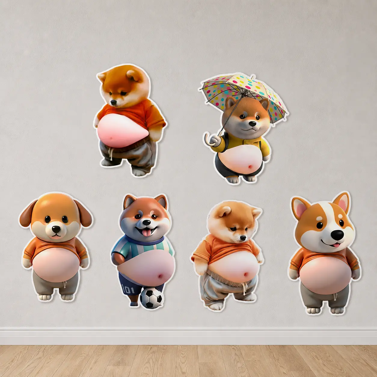 6Pcs Cute Dog 3D Dimensional Squishy Stickers,SiliconePuffy Big Belly Squeeze Toys for Multifunctional Stress ReliefAccessories, Adhesive Anti-Collision Protector Pads DoorStopper,DIY Phone Case Decor Car Door & WallBuffers,Fidget Gift for Adults Kids