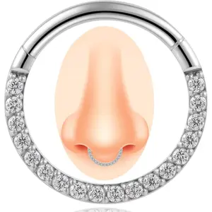 14G/16G/18G Surgical Steel Hinged CZ Septum Rings Clicker Daith Piercing Jewelry, Cubic Zirconia Small Nose Ring Hoops for Women Men, Diameter 6MM 7MM 8MM 9MM 10MM, Gem Color Blue Purple Pink Clear Black Green Red