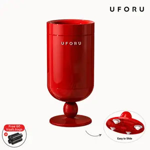 UFORU Wine Glass Shaped Trash Can with Rolling Base, 15L/20L Decorative Waste Bin with Inner Bucket and 60 Trash Bags, Sliding Standing Garbage Can for Living Room, Bedroom and Office #SummerWins #DFYD