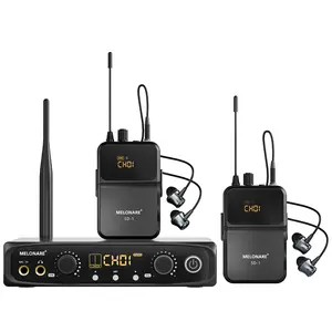 Wireless in-Ear Monitor System, Stereo & Mono IEM System w/Bodypack Receivers & Earphones, 10 Tunable Frequencies, 200ft Range, in Ear Monitors for Musicians, Bands, Studio (SD-1-2R)