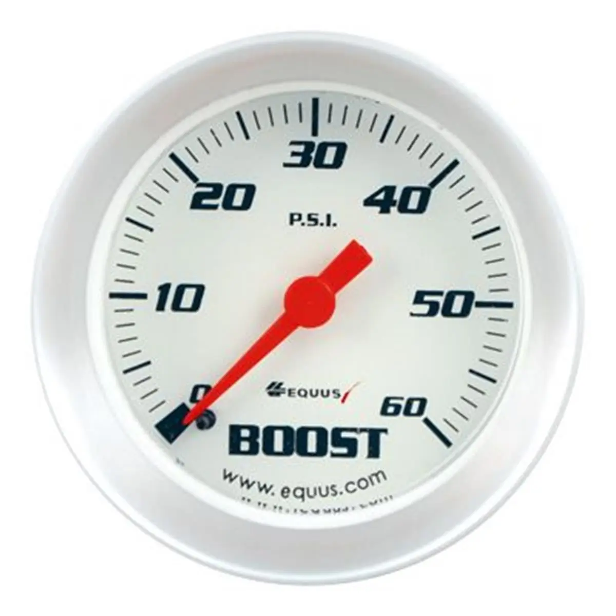 212 MAIN Equus Backlighted Race Inspired 2.0 in. Dia. Boost Gauge, Silver - 60 PSI Boost Monitor