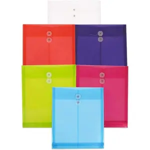 Plastic Envelopes With Button & String Tie Closure - Letter Open End - 9 3/4 x 11 3/4 - Assorted Colors - 6 Pieces Per Pack
