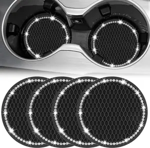 Bling Cup Holder Coasters for ,4PCS Universal Non-Slip Cup Holder,Rhinestone Decorative Coasters,  Interior Accessories for Women(Black)