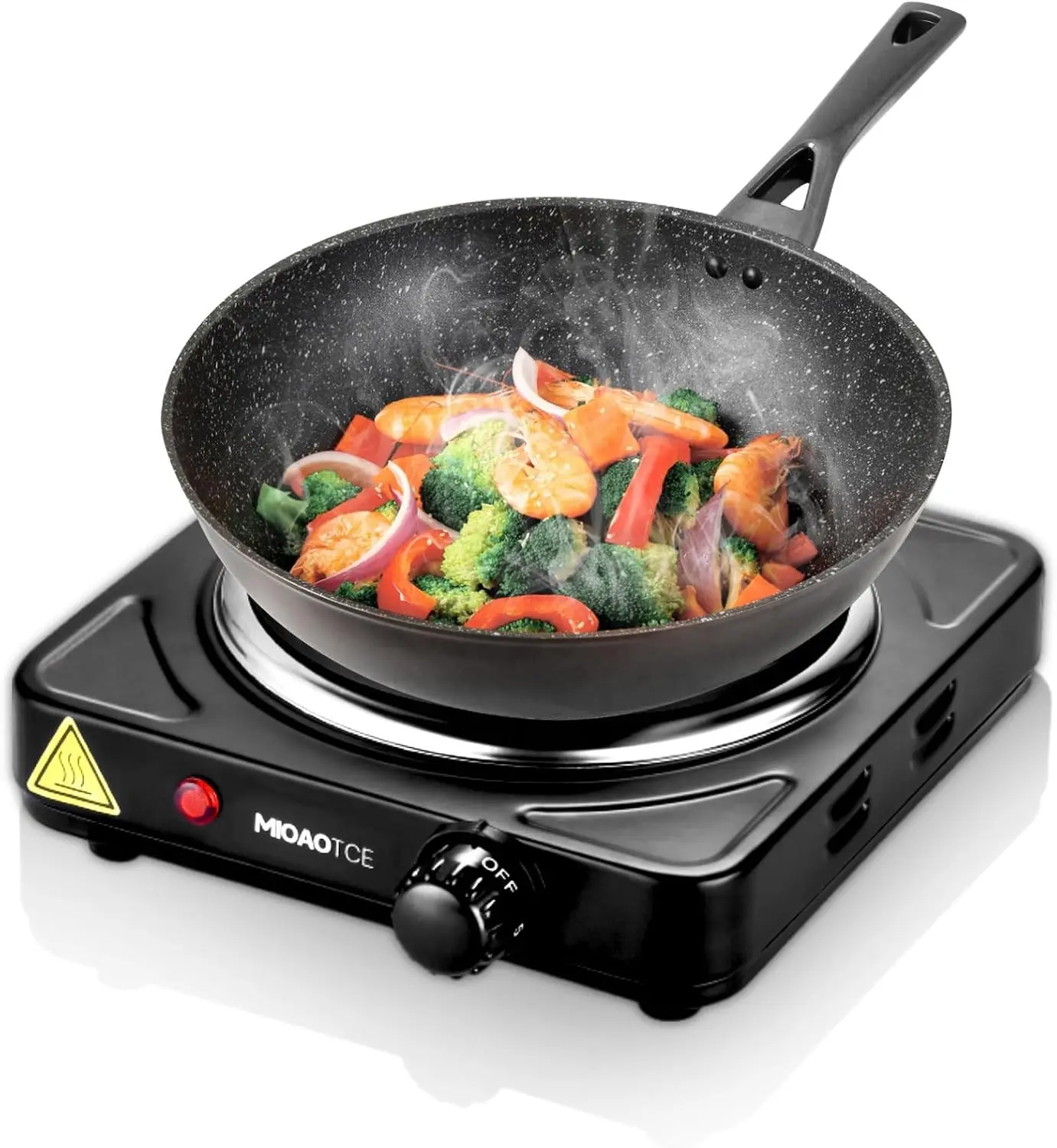 1000W Power Round Countertop Single Unit Cast Iron Electric Hot Plate - 6.1" Cooktop with Adjustable Temperature, Suitable for Cooking, Dorm Users, Home & Camp, Compatible with All Cookwares