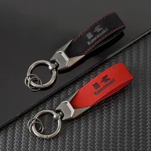 Suede Leather Motorcycle Emblem Keychain, Auto Logo Keyring for Gifts, Friend Woman Man Key Fob Pendant, Kawasaki Z Series, Car Key Chain