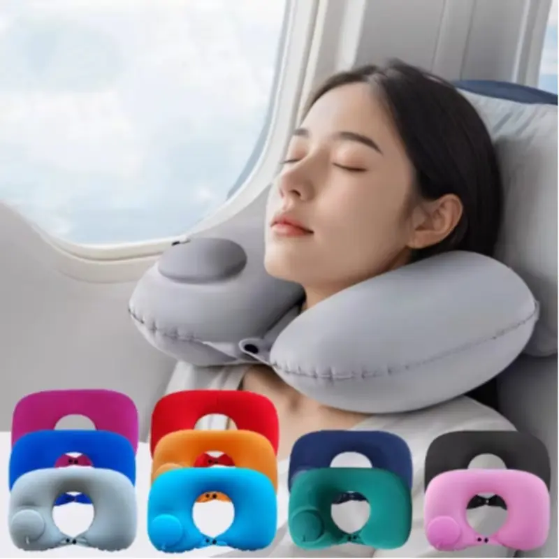 Travel Neck Pillow, Inflatable Airplane Pillow, U-Shaped Cervical Support Pillow, Portable Foldable Outdoor Pillow, Travel Neck Cushion, Manual Inflation