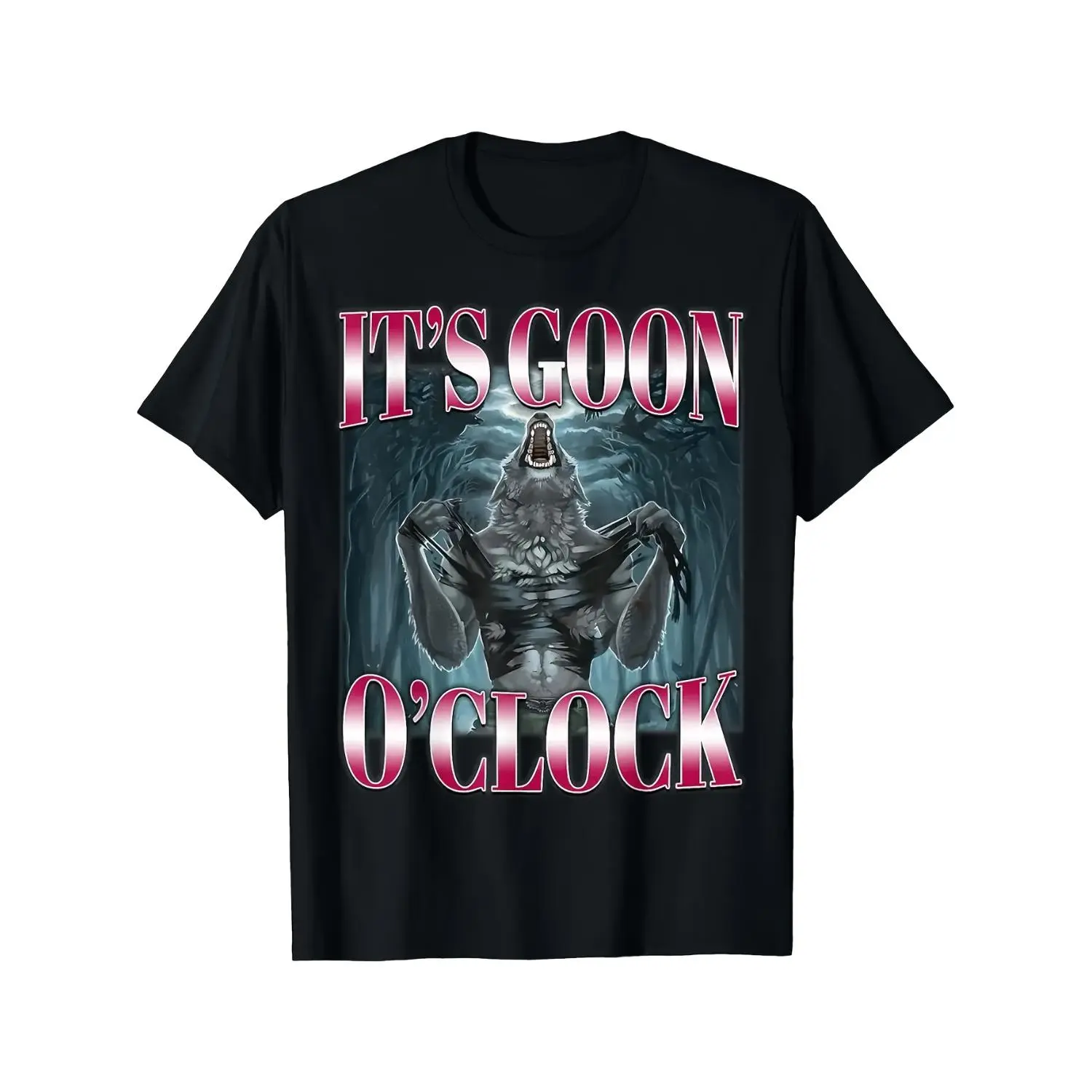 Alpha Wolf Meme T-Shirt for Men & Women - Funny "It's Goon O'Clock" Slogan, Internet Meme Humor, Casual Short Sleeve Round Neck Tee with Alpha Wolf & Goon Squad Design