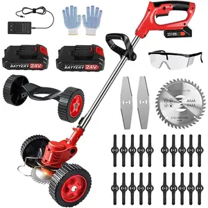 Weed Wacker 24V Weed Eater with 2pcs Batteries and 3 Types Blades&Auxiliary Wheel Lightweight 3 in 1 Stringless Grass Trimmer Edger/Brush for Lawn,
