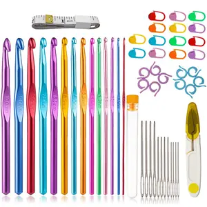 52 PCS Crochet Hooks Set High Quality Coloured Aluminum Ergonomic Handle Crochet Hook Needles for Arthritic Hands with Stitch Markers and Large-Eye Blunt Needles